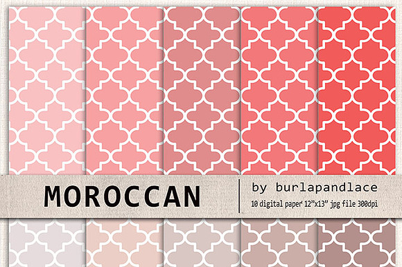 Moroccan digital paper beige coral preview 2