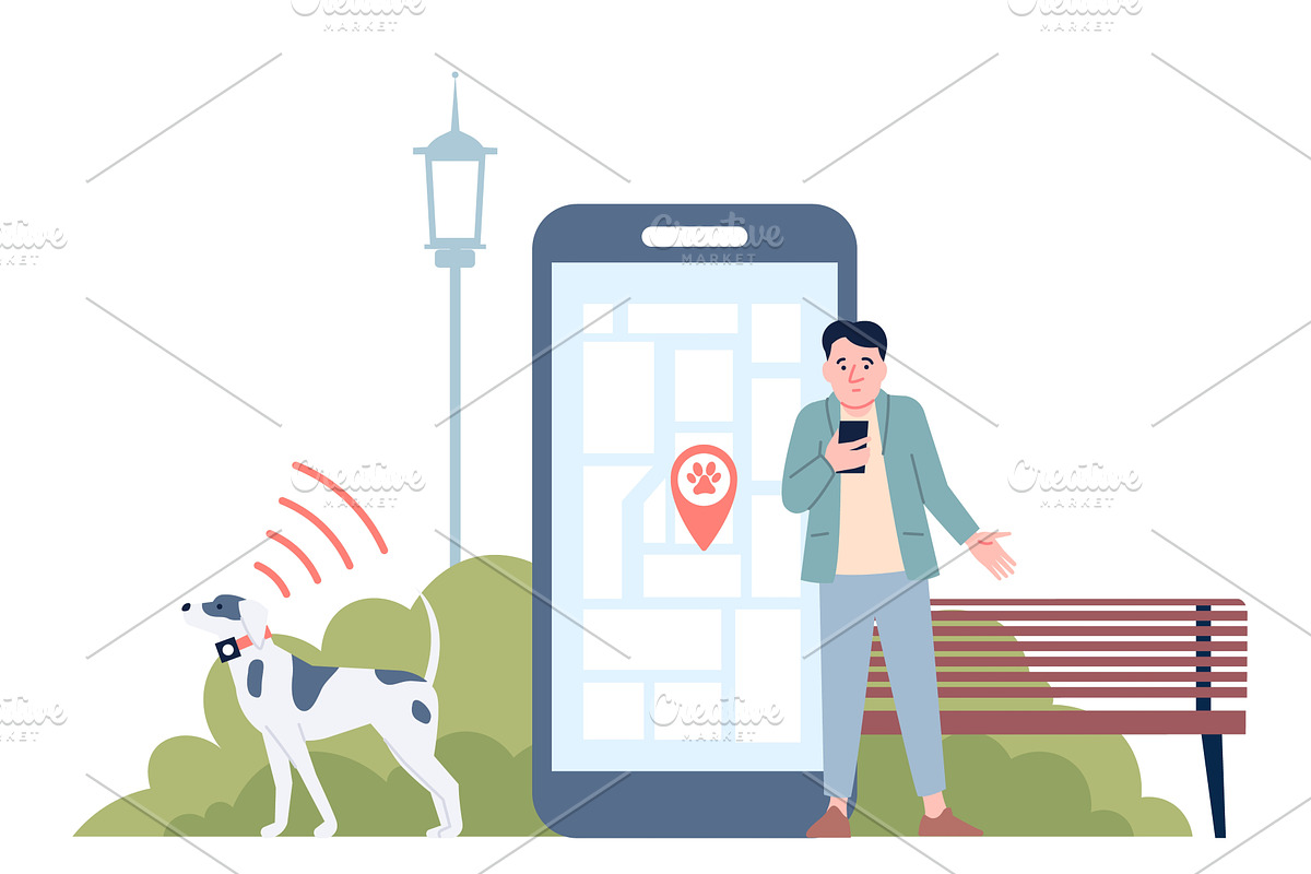 Dog tracker. Collar gps trackers for, an Animal Illustration by LadadikArt