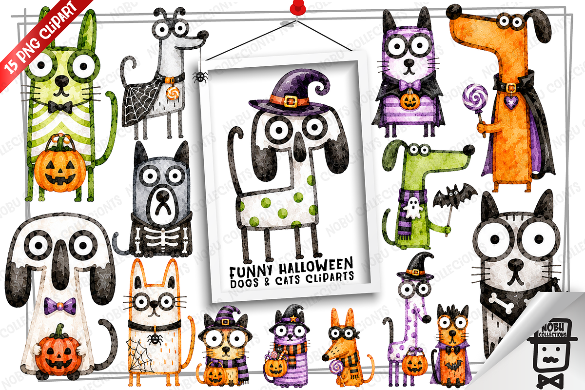Spooky Funny Dogs and Cats Clipart, an Animal Illustration by Nobu Collections (Photo 1 of 4)