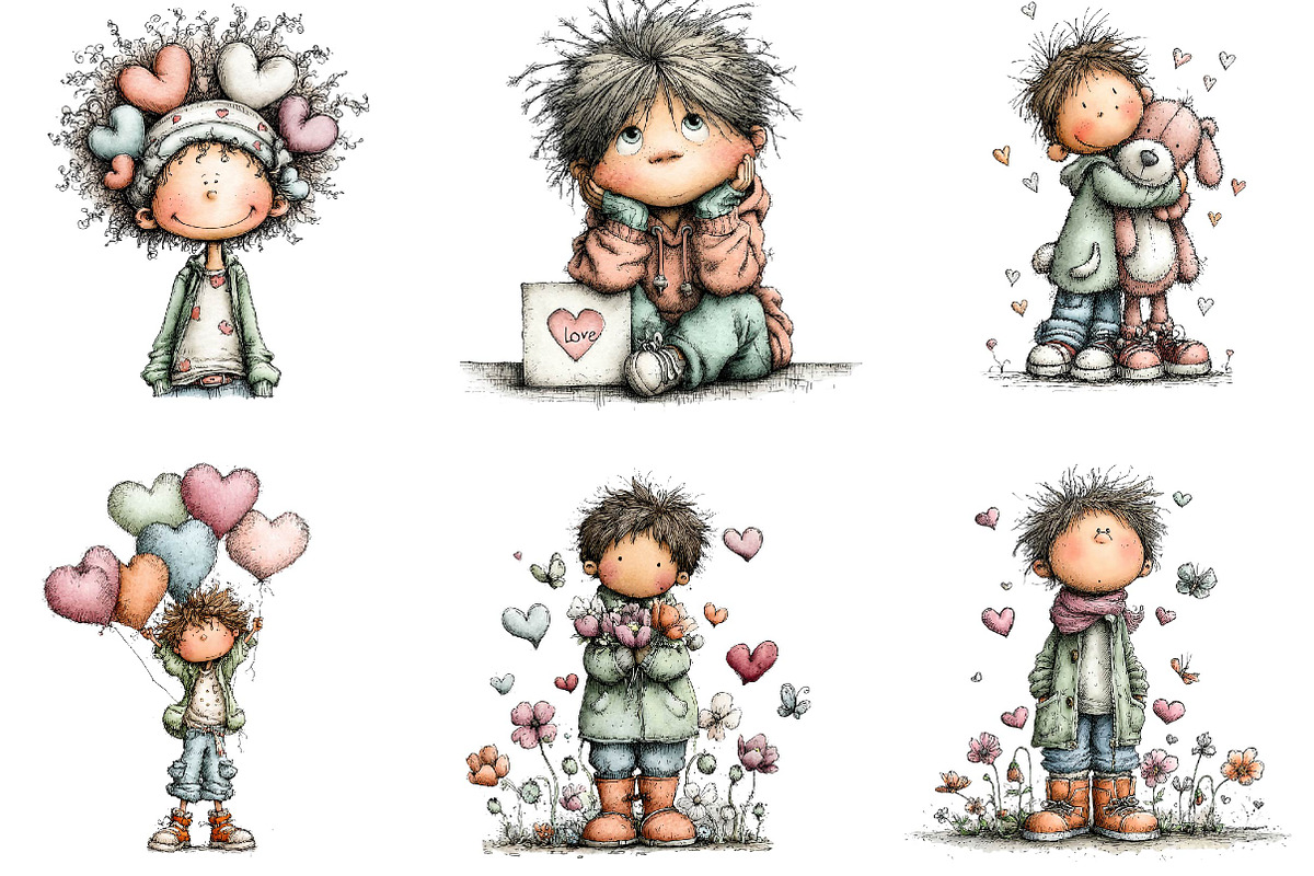 Whimsical valentine boy clipart, an Illustration by CreationArt (Photo 3 of 7)