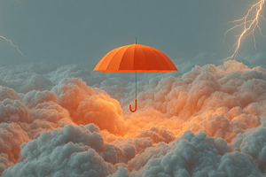 Orange Umbrella Above Cloudscape, an Arts & Entertainment Photo by Ales Munt