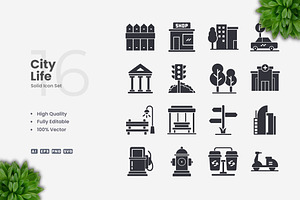 City Life Solid Icons, an Icon by Upnowgraphic