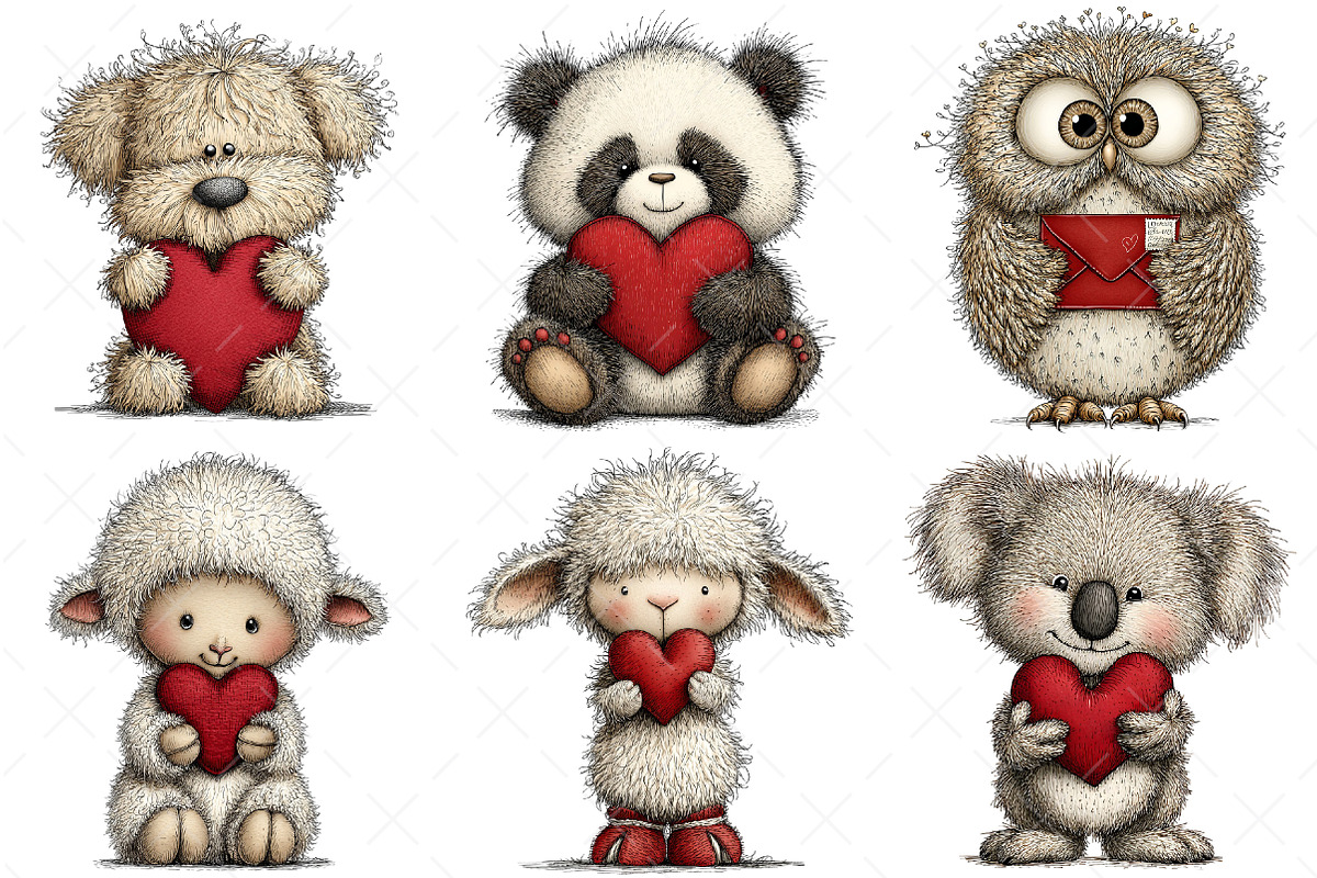 Watercolor Animals Valentine Clipart, an Illustration by Craft Nest (Photo 3 of 9)
