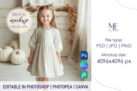 Fall Girl Dress Mockup PSD JPG Canva, a Mockup by Mie Mockup Studio