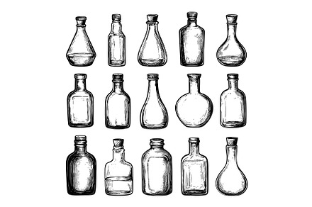 Empty Glass Bottles Hand Drawn, an Object Illustration by LadadikArt