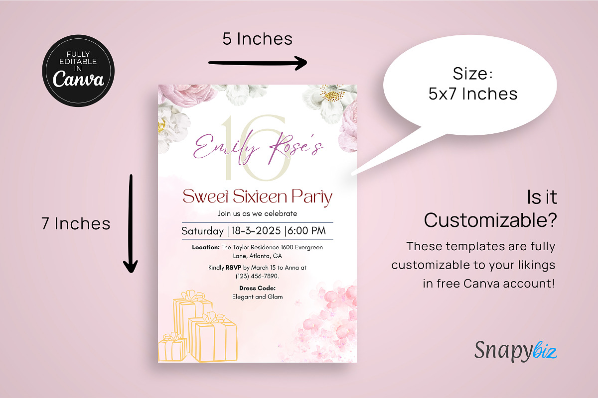 Sweet 16 Birthday Invitation Temp, an Invitation Template by Snapybiz (Photo 7 of 10)