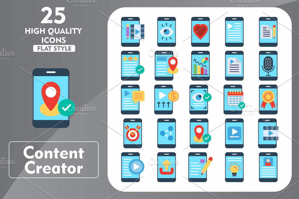 Content Creator 25 Flat Icons, an Icon by Pexelpy