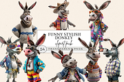 FUNNY STYLISH DONKEY CLIPART PACK, an Animal Illustration by Daring Digies (Thumbnail 1 of 6)
