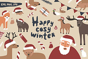 Cartoon Christmas animals and Santa, an Animal Illustration by essskina (Thumbnail 1 of 11)