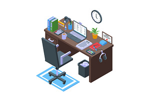 Isometric office workspace, a Technology Illustration by Valerie Bodnar