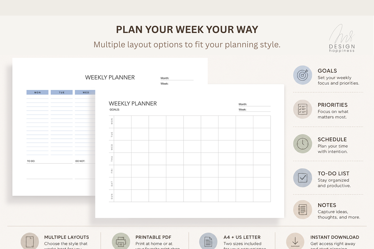 Minimalist Weekly & Goal Planner, a Stationery Template by Atthameeni (Photo 6 of 6)