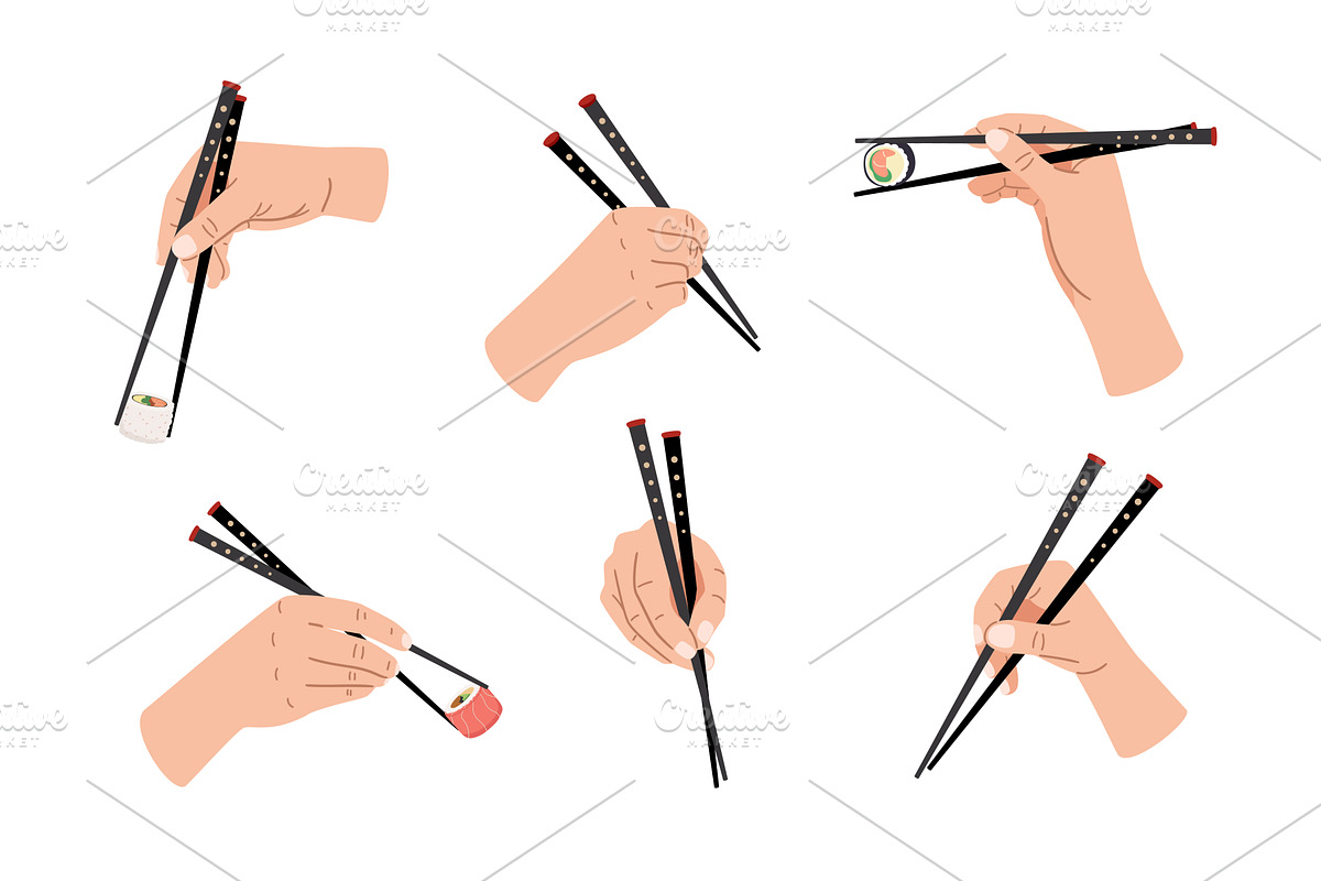 Collection of hands with asian, a Food Illustration by Stock-Smart-Start