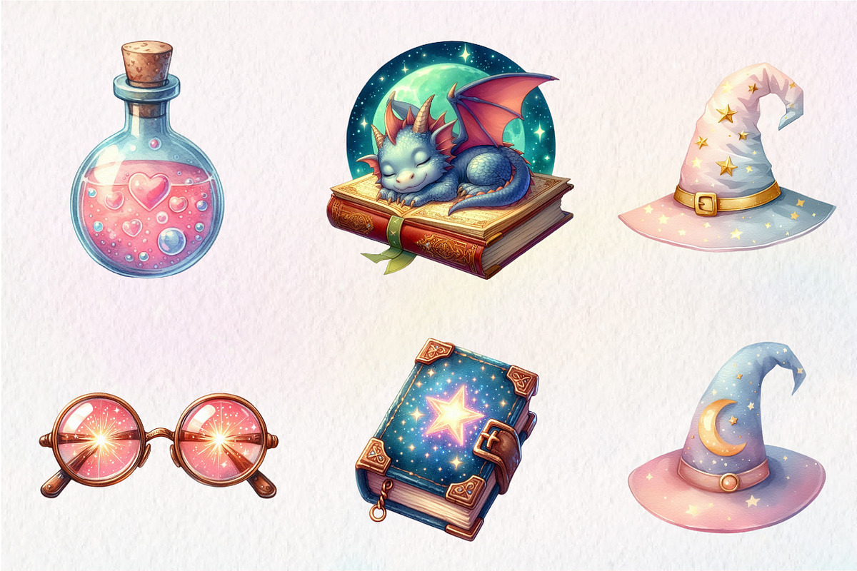 Cute Magic School Watercolor Clipart, an Illustration by CreationArt (Photo 2 of 5)