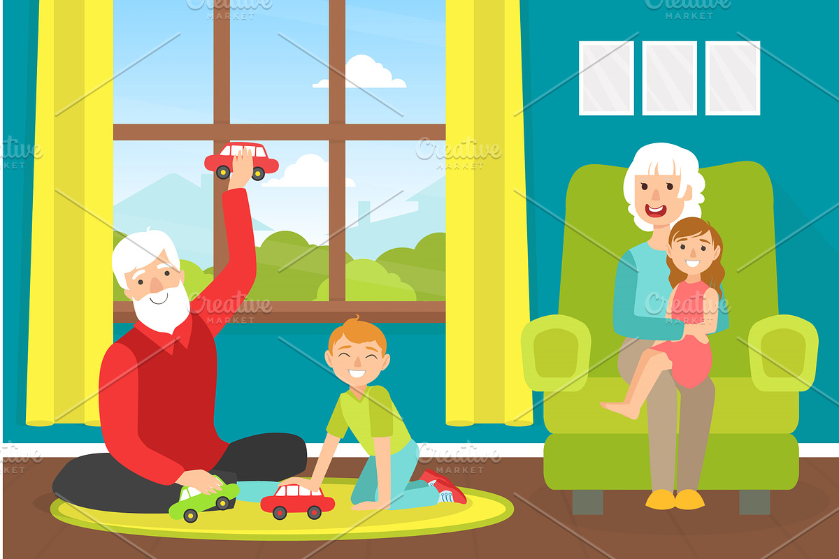 Grandparents Playing with, a Person Illustration by TopVectors