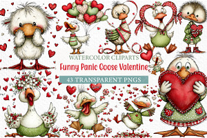 Funny Panic Goose Valentine Clipart, an Illustration by Craft Nest