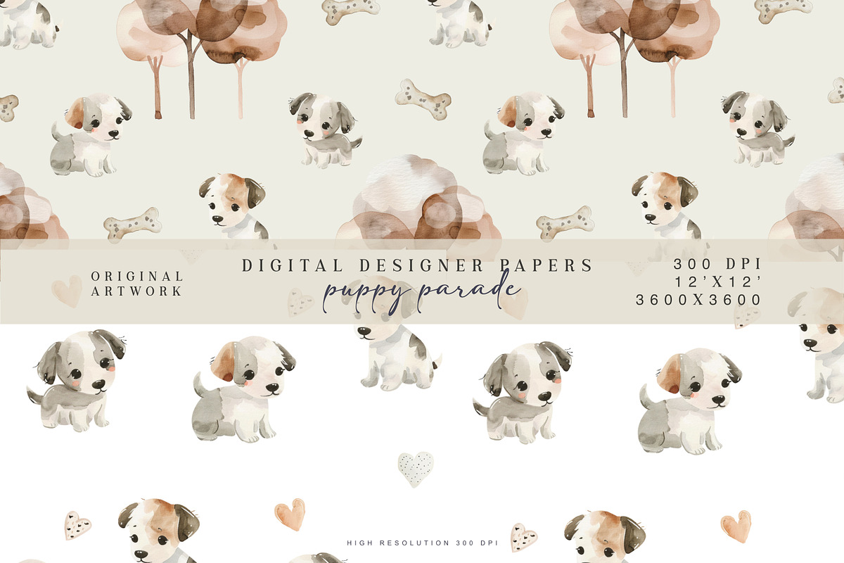 watercolor puppy seamless patterns, a Pattern Graphic by Pink Studio Art (Photo 2 of 4)