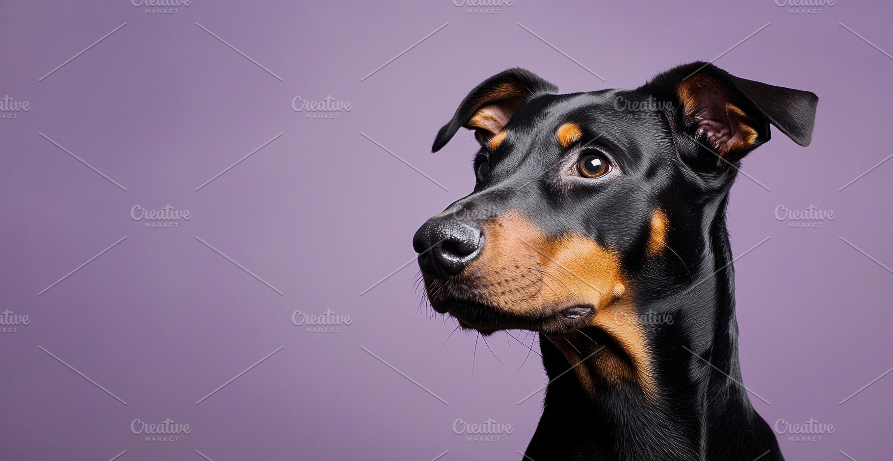 Portrait of alert black and tan Doberman Pinscher dog with cropp, an Animal Photo by José Manuel Gelpi