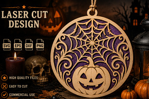 Halloween Pumpkin Spider Web Laser, an Object Graphic by YA Design
