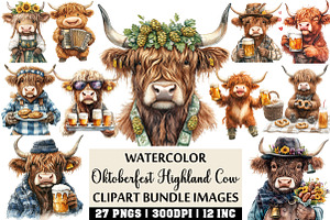 Oktoberfest Highland Cow Clipart, an Illustration by Craft Nest