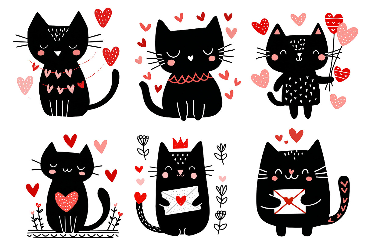 Valentine black cat clipart, an Illustration by Designworld (Photo 3 of 4)