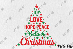 Joy Love Hope Peace Believe Christma, a Seasonal Illustration by Rose Art