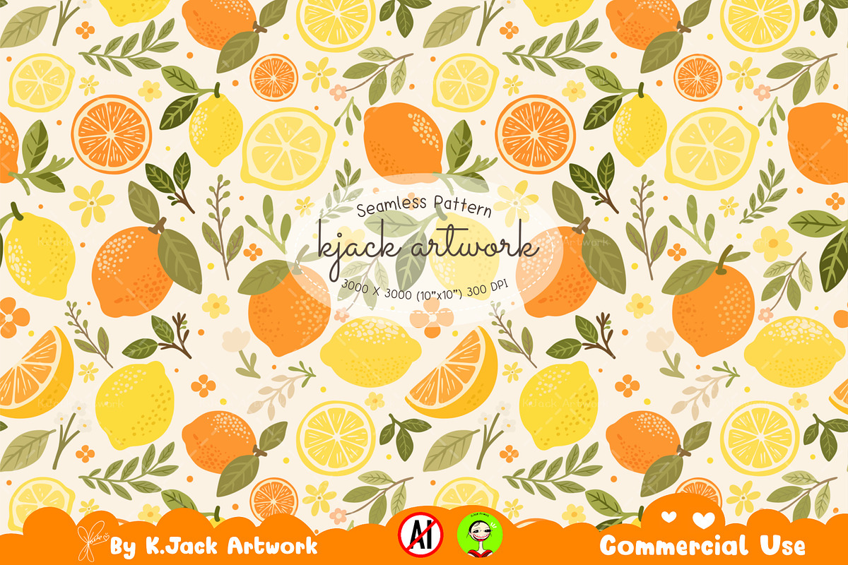 Boho Citrus Bliss Seamless Pattern, a Background Graphic by K.JackArtwork (Photo 1 of 8)