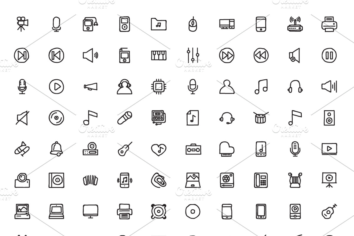 200 Music and video Hand Drawn, an Icon by Dinosoftlabs (Photo 2 of 2)