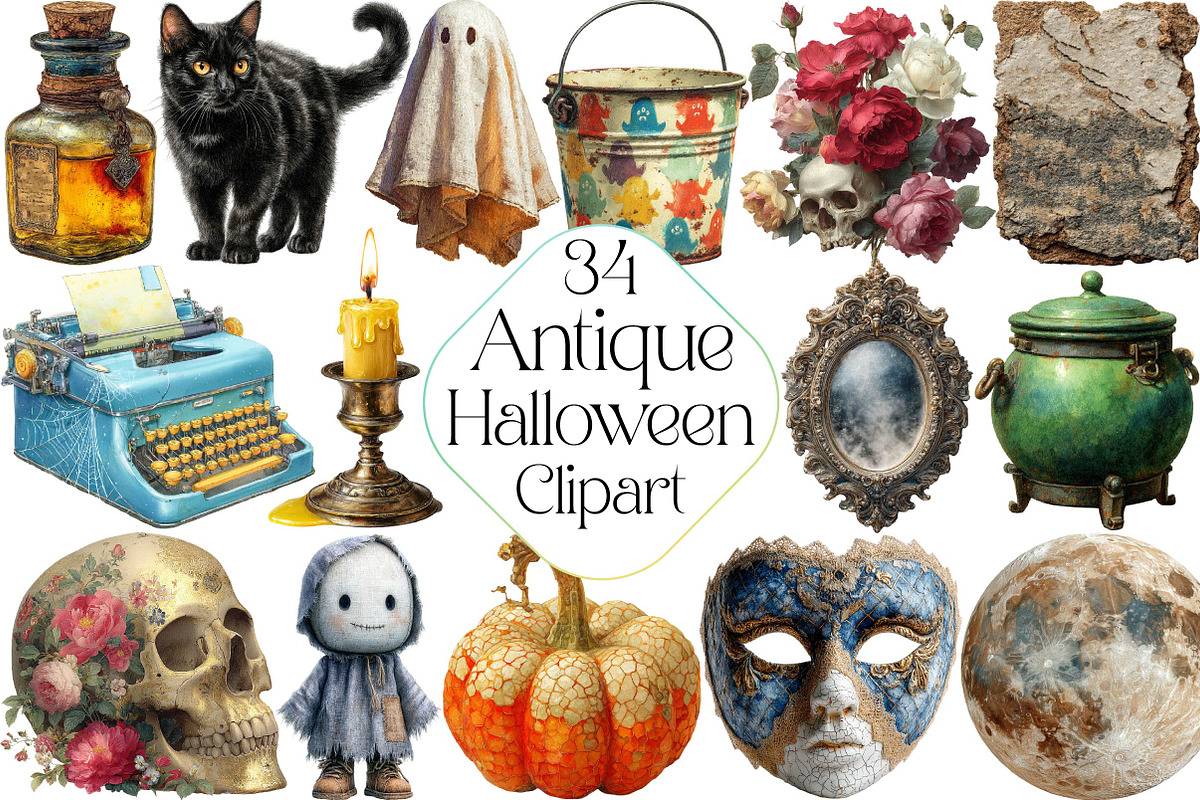 Antique Halloween Clipart, an Illustration by DreamPrint404 (Photo 1 of 5)