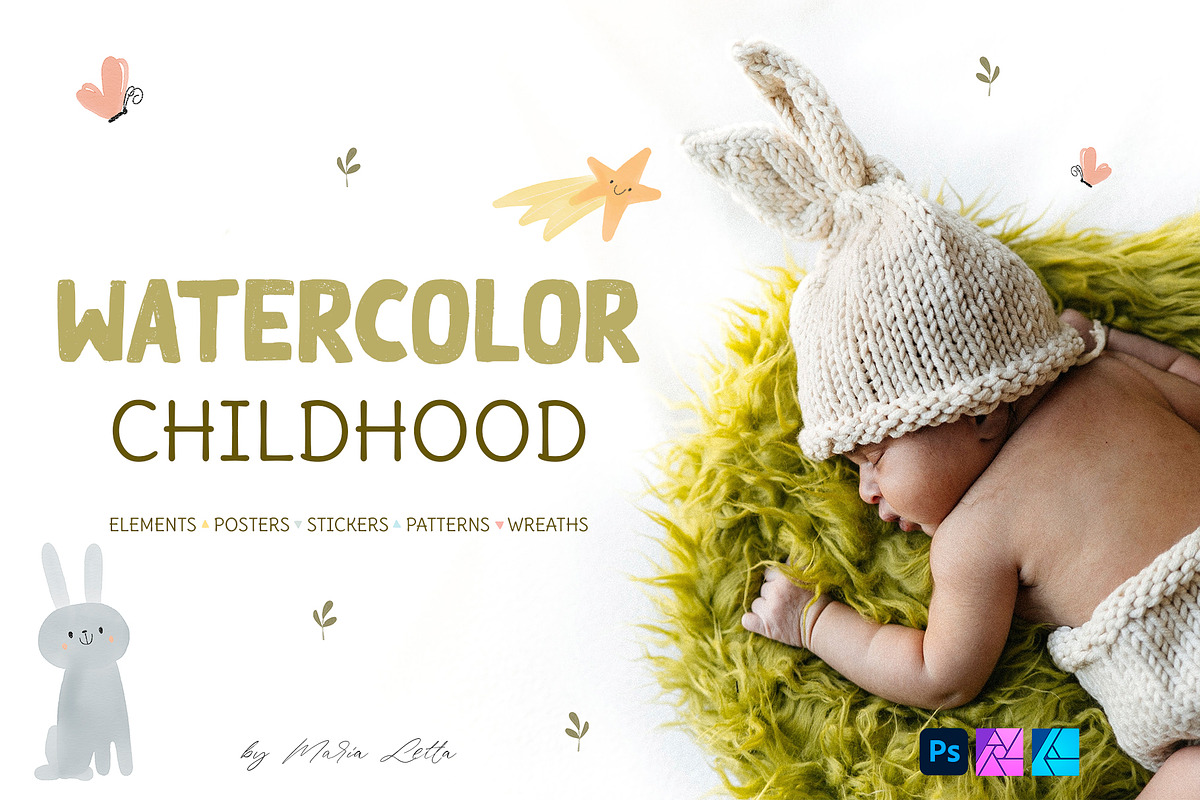 Watercolor Childhood Nursery Set, an Animal Illustration by Beauty Drops (Photo 1 of 12)