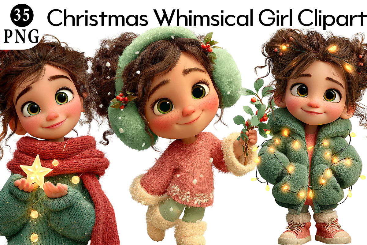 Christmas Whimsical Girl Clipart, an Illustration by Daily.Designs (Photo 1 of 5)