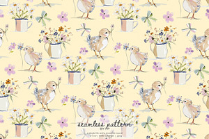 baby chick floral seamless pattern, a Pattern Graphic by Pink Studio Art