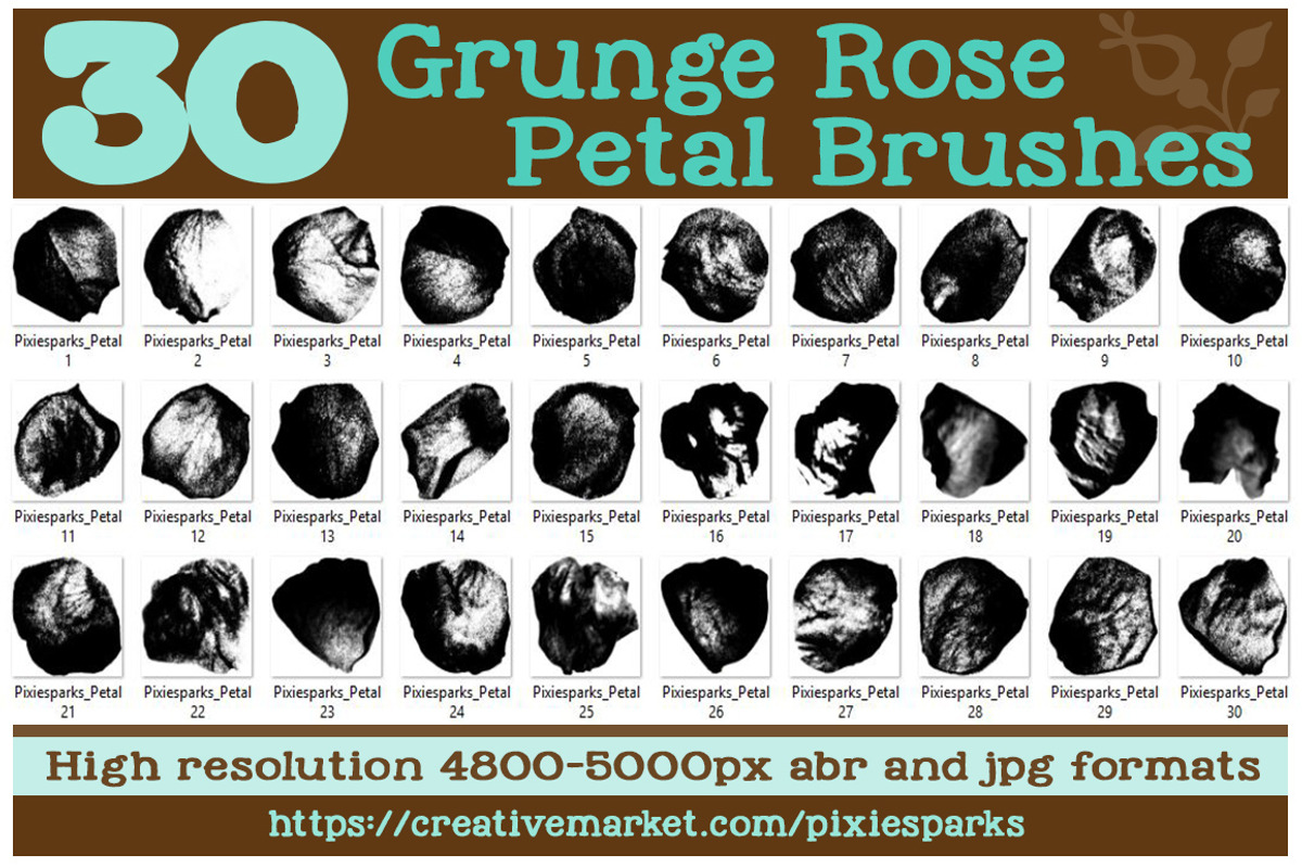 30 Grunge Rose Petal Brushes, a Brush Add-On by PixieSparks (Photo 1 of 4)