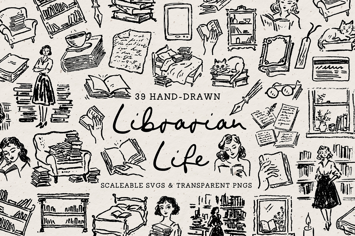 Library Doodle Clipart, Reading, an Object Illustration by The October Creative (Photo 1 of 6)