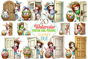 Watercolor Easter Girl Peeking Clipa, an Illustration by DreamCafeArt
