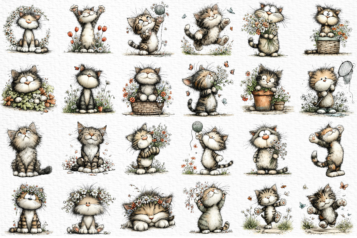 Whimsical Spring Cat Clipart, an Illustration by Craft Nest (Photo 7 of 12)