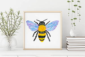 Watercolor Bee Clipart & Patterns