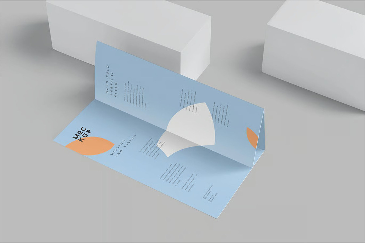 Quad Fold Vertical Flyer Mockups, an Advertising Mockup by megostudi0 (Photo 3 of 6)