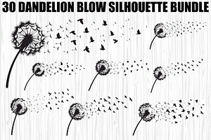 Dandelion Blow Silhouette Bundle, an Illustration by yasushie