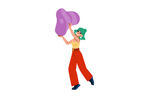 Young woman holding abstract purple, an Illustration by pikepicture