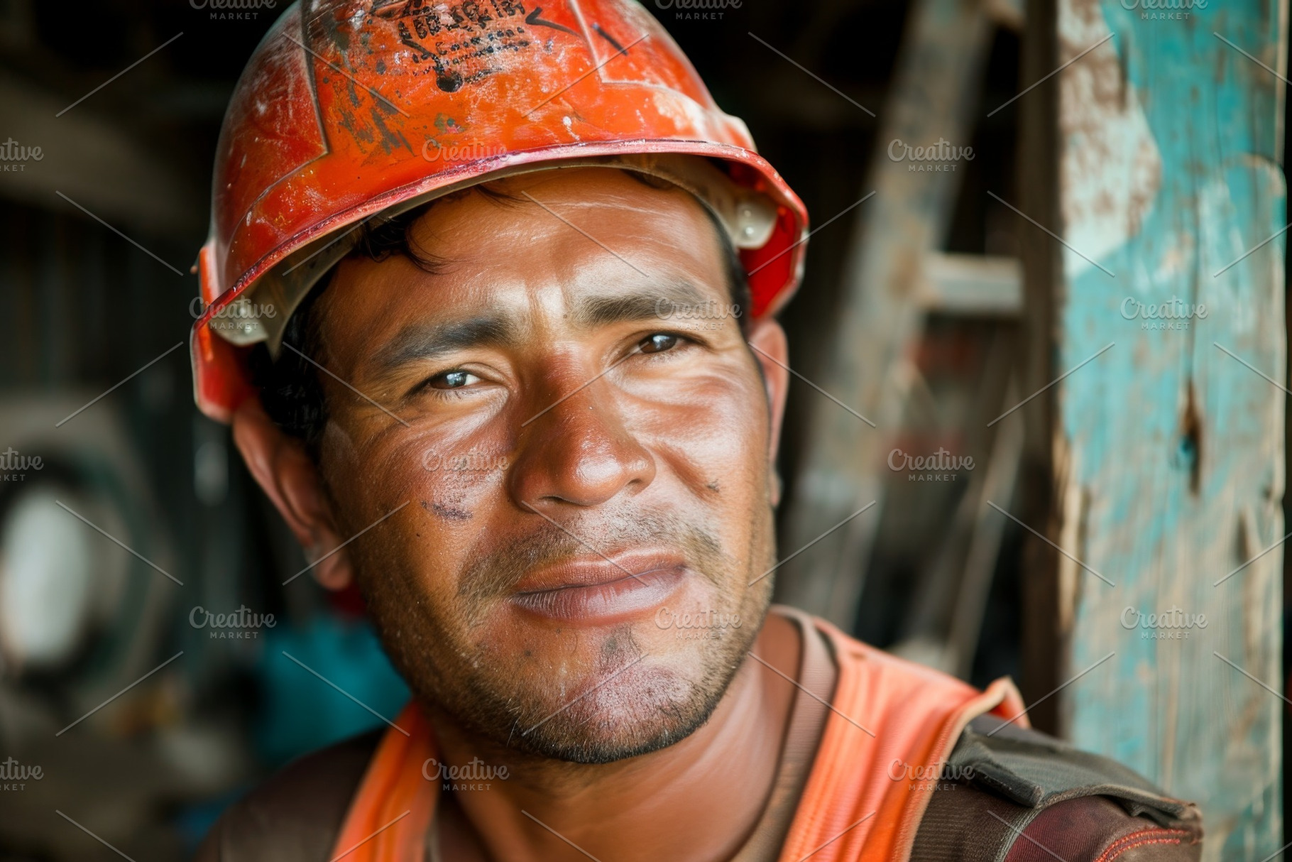 A man in a hard hat and orange vest,, a Photo by Iftikhar Alam