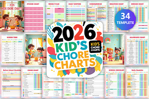 2026 Kids Chore Charts, a Stationery Template by Designmela01