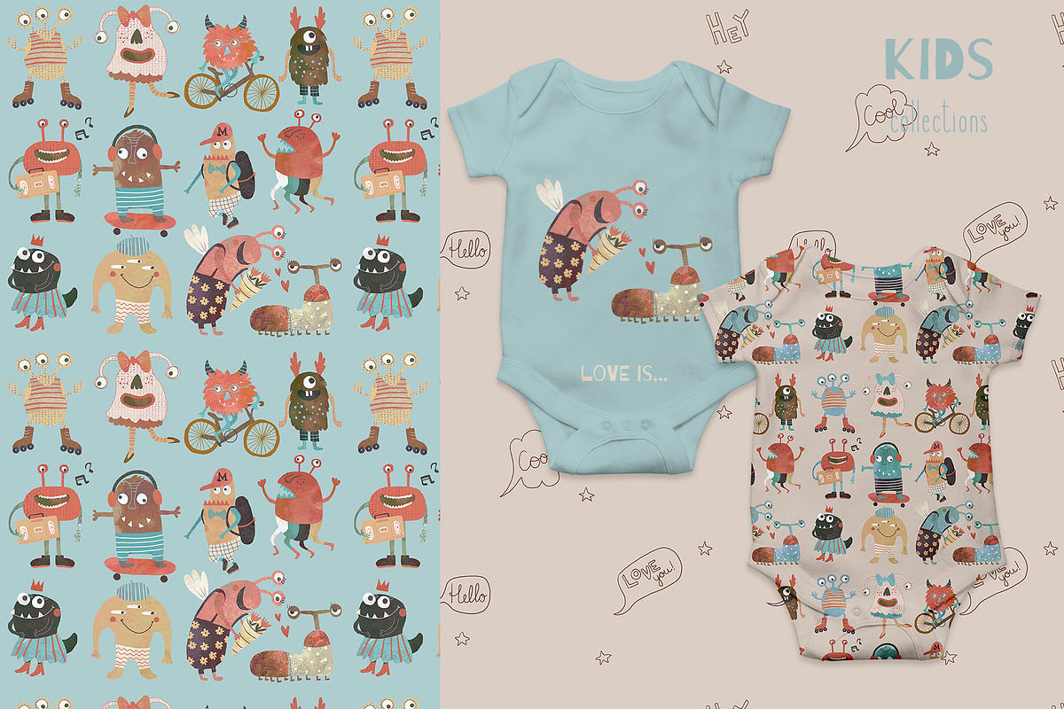 Cute Monsters collection, a Pattern Graphic by watercolor kamill (Photo 3 of 10)