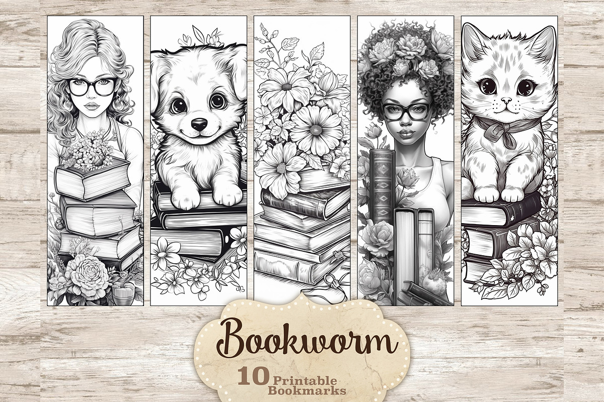 Coloring Bookmarks Printable, a Person Illustration by GlamArtZhanna (Photo 1 of 3)