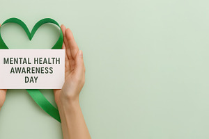 Mental health awareness day concept, a Photo by Dvoevnore photos