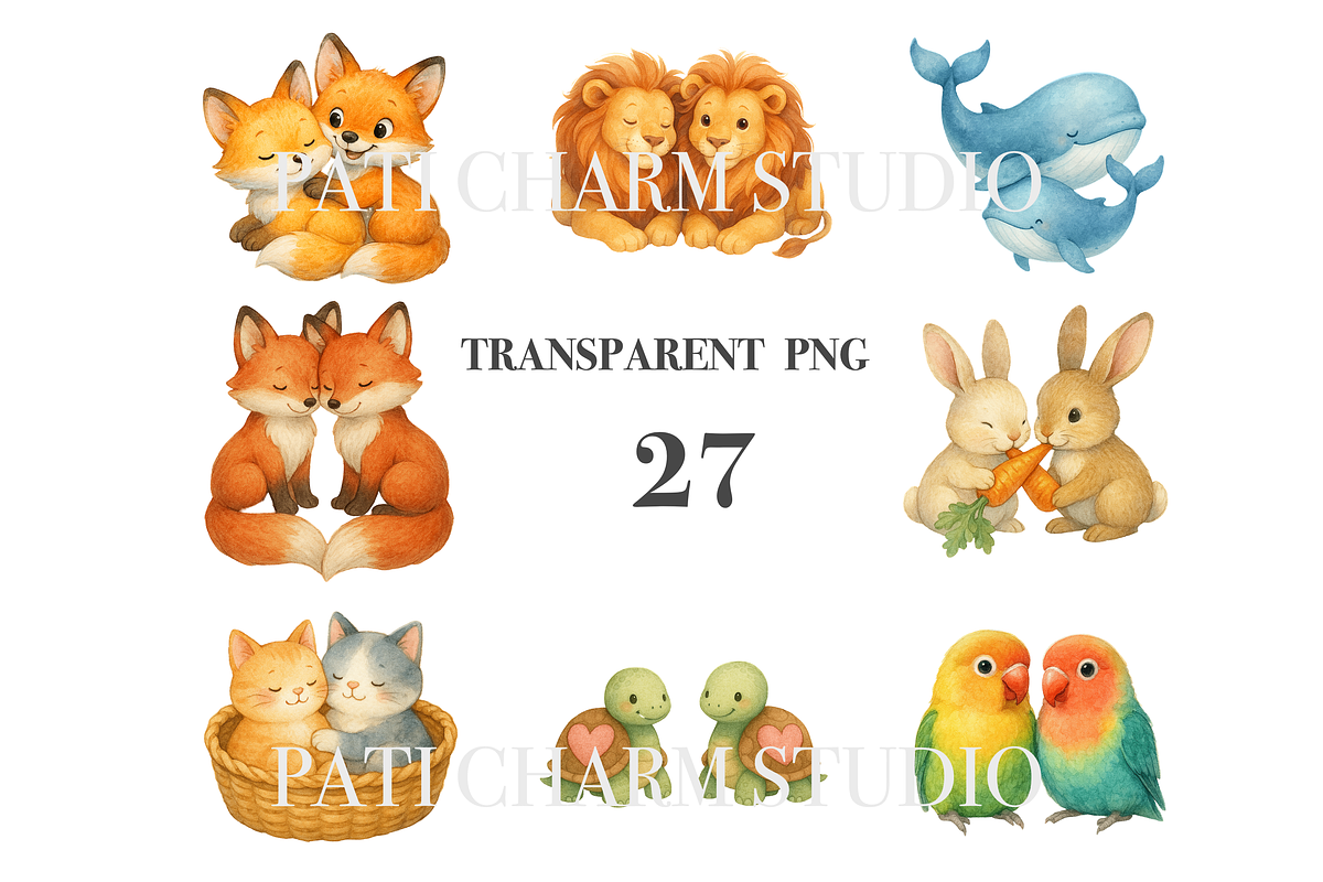 27 Animal Couple Clipart, an Animal Illustration by Pati Charm Studio (Photo 3 of 8)