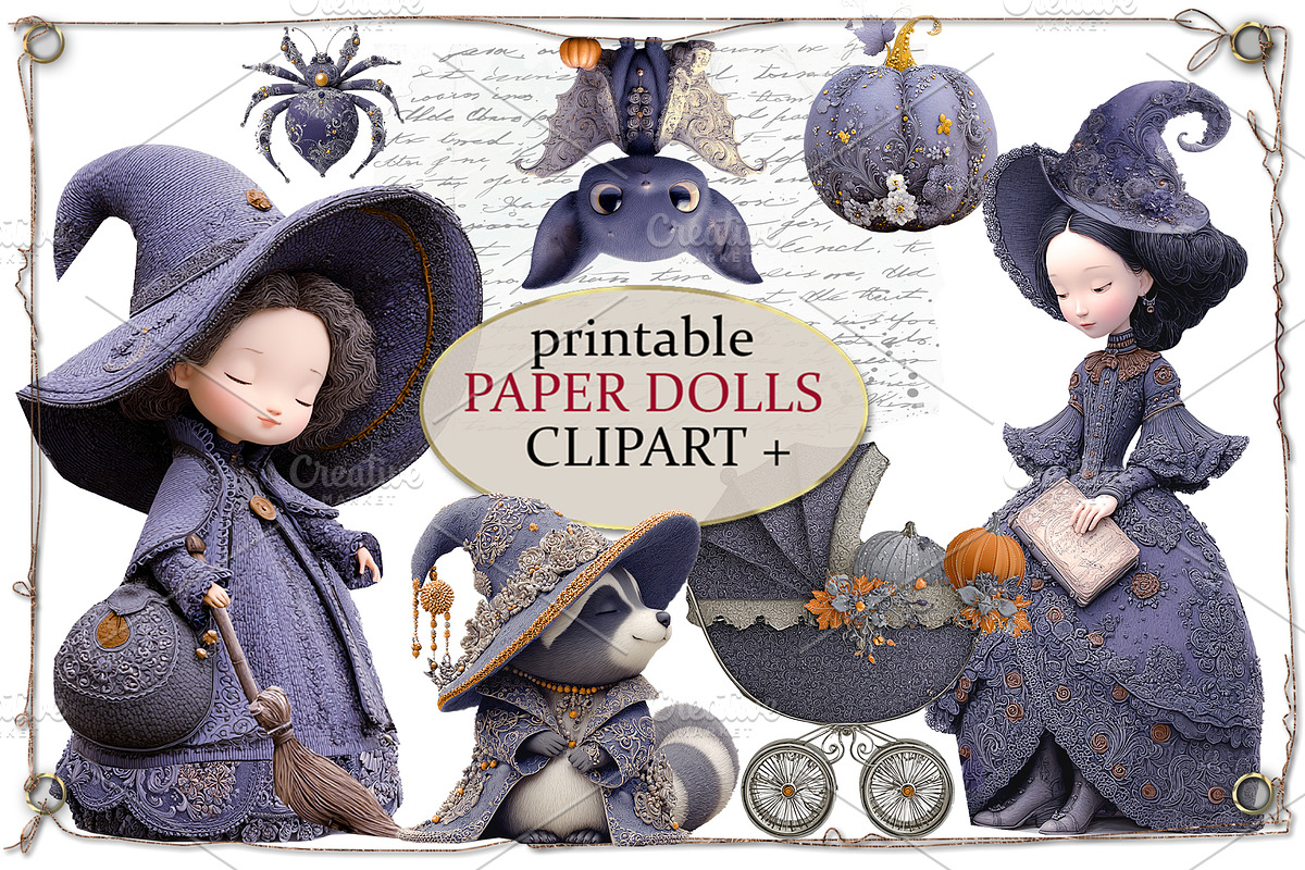 Cute Purple Witch Dolls Clipart, an Object Graphic by Area (Photo 2 of 10)