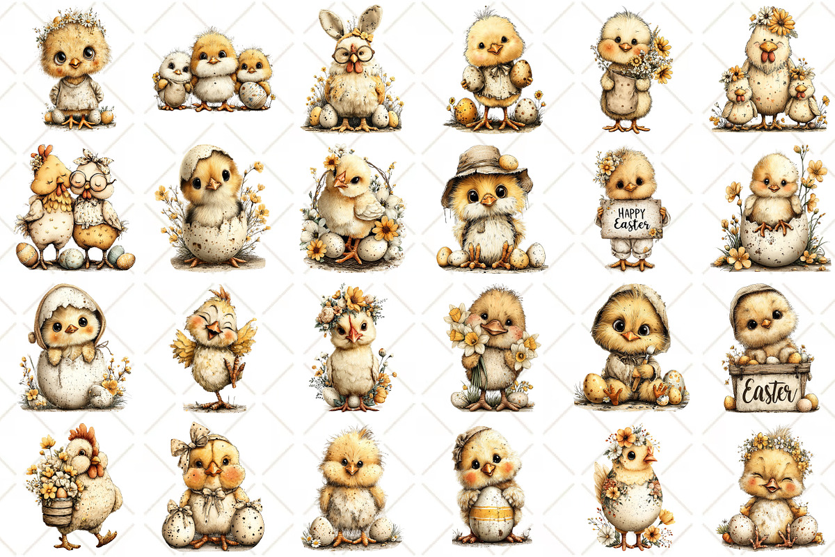 Whimsical Easter Chicken Clipart, an Illustration by Black Bird Studio (Photo 2 of 5)