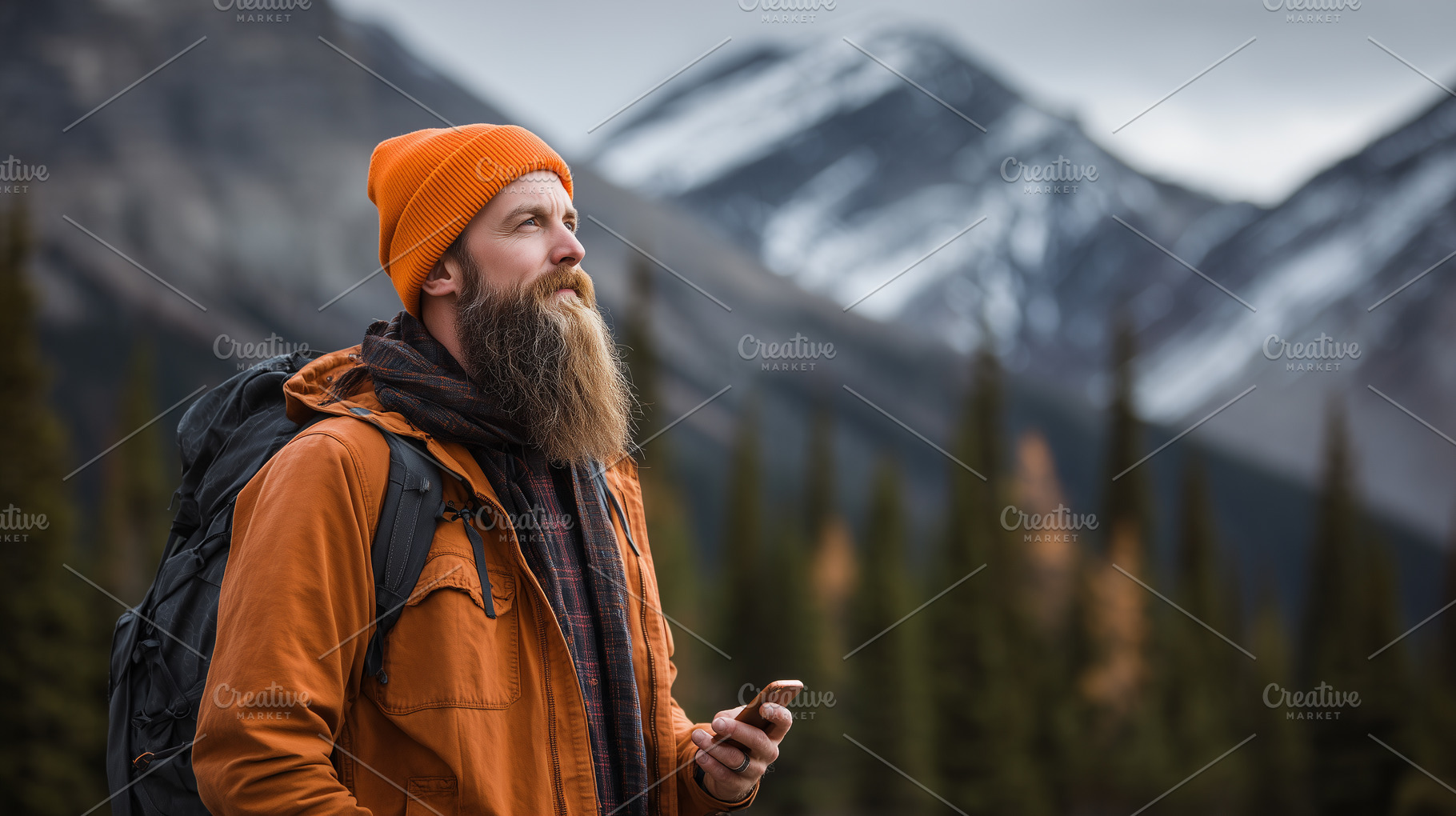 Bearded man in orange jacket, a Sports & Recreation Photo by MistyDay