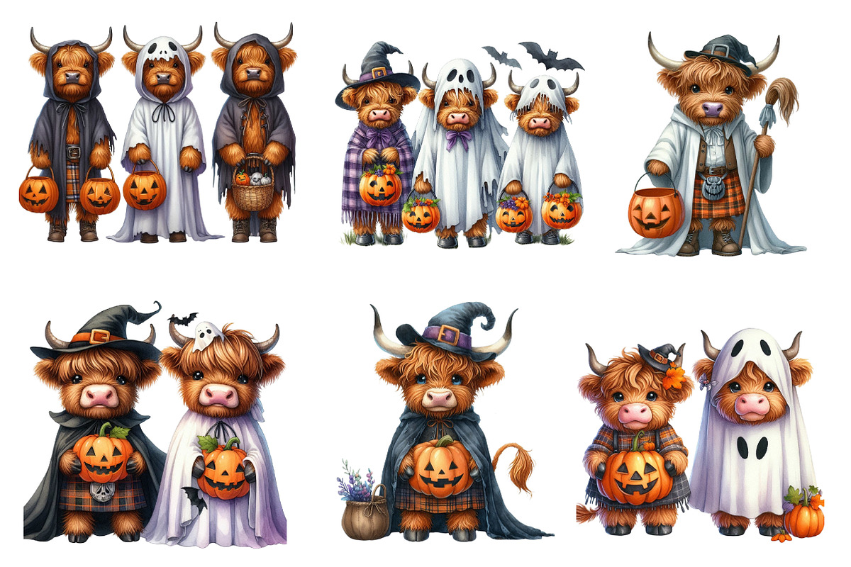 Halloween Highland Cow Ghost Clipart, an Illustration by CreationArt (Photo 2 of 5)