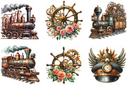 Watercolor Vector Steampunk Trains, a Seasonal Illustration by DreamArtGraphic (Thumbnail 3 of 4)